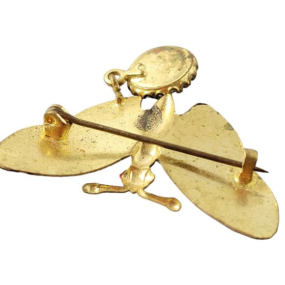 Vintage Butterfly Brooch Pin with Religious Dangling Medallion Charm 1.5" RARE - Picture 8 of 13